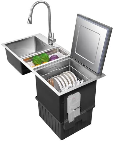 Lavavajillas integrados en la cocina, lavavajillas ultrasónicos inteligentes automáticos con fregadero de acero inoxidable, sistema de crucero de aire fresco, sistema automático de descarga de escoria