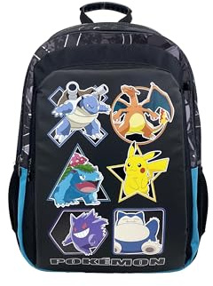 CyP Brands-Pokémon, skolväska, ryggsäck, anpassningsbar till bil, skolmaterial, ryggsäck, Pikachu, Eeve, svart, officiell produkt