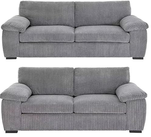 Amalfi Full Back 2+3 Seater Sofa, Jumbo Cord, 5 colours (GREY, 3+2 SEATER)