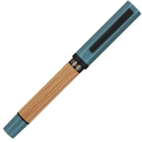 Jinhao - Pluma estilográfica de madera 58 con clip negro, punta fina con convertidor de tinta recargable, instrumento de escritura suave (azul morandi)