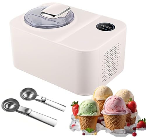 No Pre-Freezing Ice Cream Maker with Built-in Compressor - 1.2L Large Capacity, Touchscreen LCD Timer - Make Ice Cream, Sorbet, Frozen Yogurt in Hours