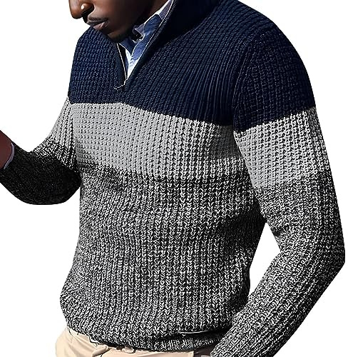 Maglione da Uomo in Maglia 1/4 Zip Maniche Lunghe Invernale Slim Fit Basic in Cashmere Lavorato a Maglia Elegante Maglione Collo Alto Maglione Uomo Norvegese Knitted Pullover