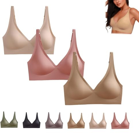 Generico Amaframe Reggiseno Senza Ferretto, Reggiseno Amaframe, Reggiseno Senza Cuciture con Scollo a V Profondo, Morbidi e Confortevoli (IT, Testo, L, Regular, Regular, Mix-A 3pack)