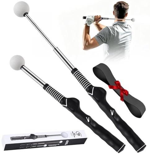 Retractable Golf Swing Trainer, Golf Grip Trainer, and Golf Training Aid for Chipping, Hitting, and Grip Correction; Golf Swing Practice Stick with Arm Band for Left-Handed Players; Indoor/Outdoor Use
