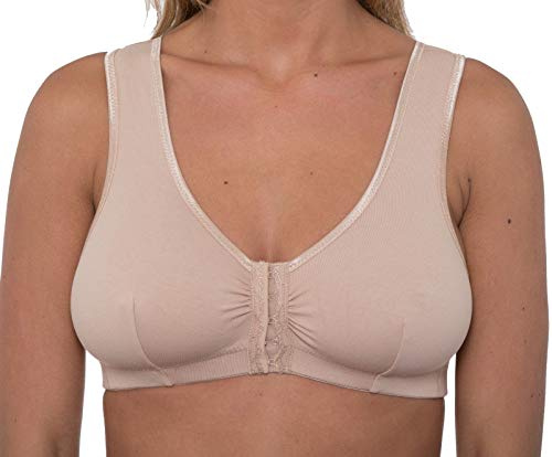 Liv Lingerie GEMM Front Fastening Cotton Rich Bra for Ladies Women Non Wired Post Surgery Soft Stretch in Multiple Colour Choices Regular to Plus Sizes Easy Open Comfort Wirefree (42, Nude)