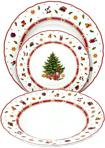 NAMAI - Set Piatti Natale Per 6 Persone, 18 Pezzi, Adatti in Lavastoviglie e Microonde, Porcellana Resistente, Eleganza Natalizia, Servizio Piatti Natale, Idea Regalo