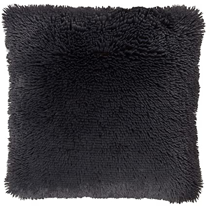 Sleepdown Charcoal Grey Luxury Long Pile Faux Fur Fleece Filled Cushion Bedroom Livingroom Accessory - 45cm x 45cm