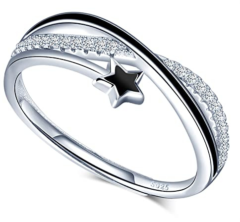 MICGIGI Anillo abierto de plata de ley 925 para mujer símbolo de infinito Anillo ajustable estrella con piedras circonitas