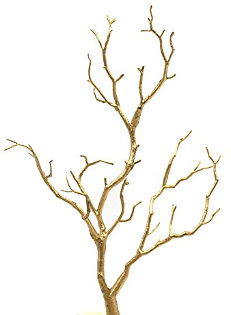 DEDEMCO 3 rami di albero essiccati di piante artificiali, 35 cm, rami di corallo di pavone, in plastica, falso fogliame, ramo di albero, ramoscelli secchi dorati, per feste di nozze, decorazioni per
