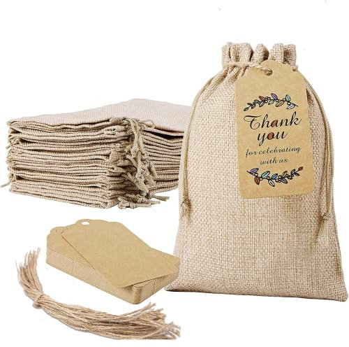 25PCS Hessian Bags with Drawstring, 13X18CM Jute Bag Resusable Sack Burlap Drawstring Wedding Favour Fabric Gift Bags