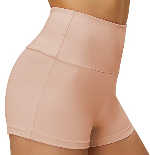 SUPRNOWA Girl's Women's Boy Cut Low Rise Spandex Active Dance Shorts Yoga Workout Fitness, Nude (High Waist), Medium Short