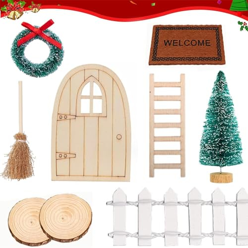 HELOVGE Kit de Noël Miniature pour Lutin, 9 Pièces Kit Porte Lutin de Noël Porte de Lutin Miniature Farceur de Noel Accessoires Decoration Noel Cadeaux pour Enfants, Ornements de Meubles de Jardin