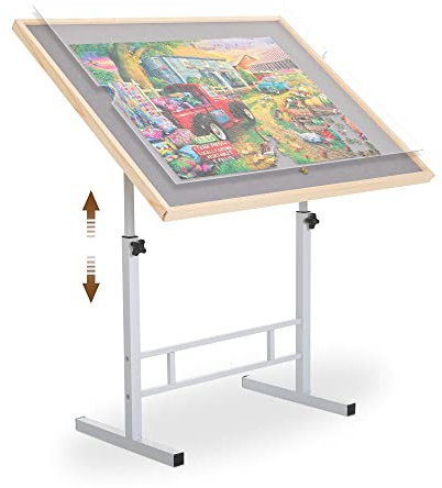 Fanwer Adjustable Puzzle Table with Legs, 34 x 26in Adjustable Height Puzzle Tables for Adults, Tilting Puzzle Board Fit for 500-1500 Pieces