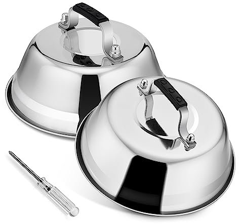 Herogo Burgerglocke, 2 Stück Edelstahl Burgerdeckel mit Kunststoffgriff, Burgerhauben für Grill, Küche, Steak, Grill & Teppanyaki, Dauerhaft & Spülmaschinenfest, 23 x 8,5 cm Cheese Melting Dome Set