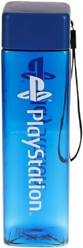 Paladone Playstation Botella de agua de plástico cuadrada de viaje con correa para la muñeca | Regalos Playstation | 500 ml (17 fl oz)