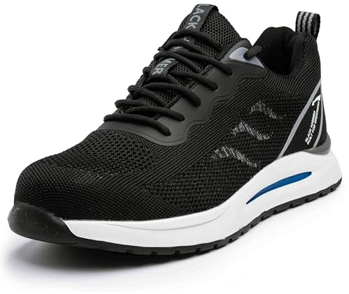 Black Hammer 2300 Men's S1P SRC Steel Toe Safety Trainers | Kevlar puncture-resistant midsole, breathable mesh upper, cushioned insole and shock-absorbing sole for all-day comfort.