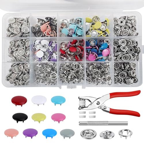 YeaHapiday Metall Druckknopf Set mit Zange, 200 Sets für DIY Basteln, Kinderbekleidung, Taschen, Reparatur
