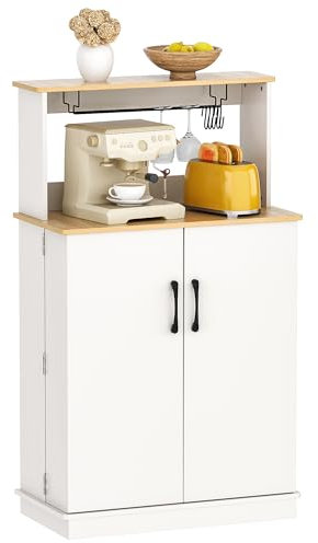 jxgzyy Kitchen Cupboard 42 inches Pantry Cabinet With Hooks Countertop Pantry Organizer Kitchen Cabinet with Door Larder Storage Freestanding Kitchen Sideboard Unit For Kitchen Dining Living Room
