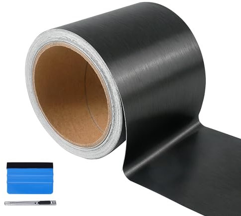 Autofolie Schwarz Satin Metallic gebürstetes - 10CMx900CM Selbstklebend Auto Folie Zierleisten Folie für Auto Motorrad Fenster Kfz Chromleisten Folierung Schwarz