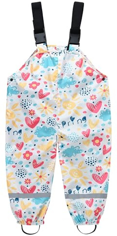 Happy Cherry - Pantalones de Lluvia Niño Niña Mono Impermeables Infantil Unisex Pantalón con Peto Ropa Impermeable Dibujos Animados para Al Aire Libre Jugando en Barro - 2-3 Años - Blanco