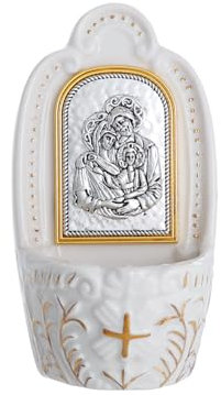 Porcelain Holy Family Holy Water Font Catholic Gifts Holy Family Holy Water Fonts for Entrance of Home Church Wall Hanging Decor Great Gift for First Communion, Confirmation, Housewarming