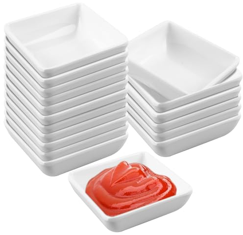 HOMURY 18 Stücke Dip Schälchen Quadrat, Dipschalen set Ø 7.2 cm, Stapelbar Dipschälchen, Kleine Schälchen, Schälchen für Saucen Snacks Desserts Vorspeisen Marmelade, Konfitüre (Weiß)