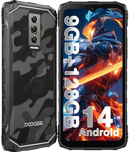 DOOGEE Blade 10 Outdoor Handy Android 14, 10.7mm Ultradünnes, 128GB/2TB TF Outdoor Smartphone, 90Hz IPS 6,56 Zoll HD+, 5150mAh, 16MP+8MP Morpho Kamera, 3 Cards Slots/Dual 4G SIM/FaceID/GPS/IP68/IP69K