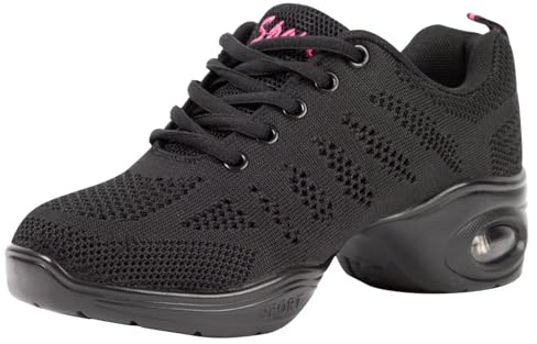 Asyusyu Black Jazz Shoes for Women Meshed Breathable Dance Sneakers Jazz Trainers with Air Cushion-6