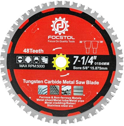 FOCSTOL Hoja Sierra Circular para Corte Metal 184mm x 15,875mm - Disco para Corte Metal con 48 Dientes para Acero Metales Acero Inoxidable Ferrosos Tubos Acero