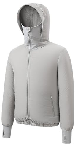 Meichoon Solskyddsjacka UPF 50+ luftkonditionering huvtröja lätt kylande kläder med fläktar håller sig svala på sommaren, Herrar grå, XXL-3XL