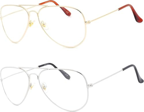 NEW VISION Presbycia glasögon herr 2 Pack, pilotglasögon, metallram, retrostil datorglasögon, läsglasögon för män och kvinnor, NV8132