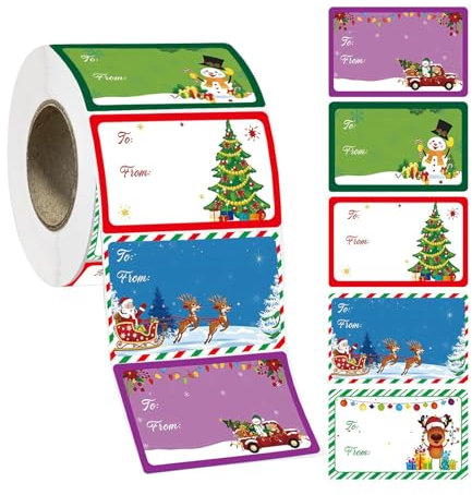 400 Stück Weihnachten Etiketten Aufkleber Weihnachten Namensaufkleber 4 Designs Weihnachten Geschenkaufkleber Weihnachts Dekoration Aufkleber Für Partytüten, Karten, Umschläge, 7,5 X 5 Cm
