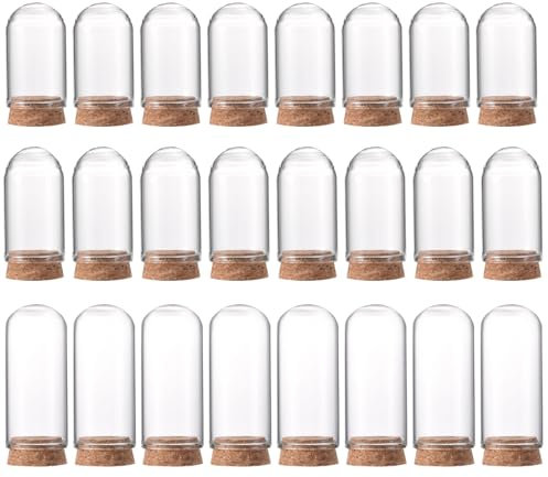 PATIKIL Clear Cloche Glass Dome, 24 Pack Glass Bell Jar Display Case Tabletop Centerpiece with Cork Base for LED Light Plants Home Decor 1.57x1.18inch