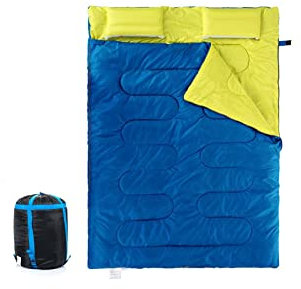 KJZQXYX Schlafsäcke, 2-Personen-Winterschlafsack, aufblasbarer, ultraleichter Baumwoll-Daunenpolsterung, Outdoor-Schlafsack (Blue)