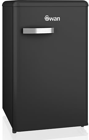 Swan Retro Under Counter Fridge with 77L Fridge Capacity, 13L Freezer Capacity, 1 Glass Shelf, 3 Door Shelves, 1 Salad Drawer, Black, SR11035BNE