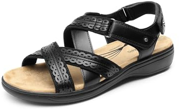 DREAM PAIRS Women's Arch Support Flats Sandals | Contoured arch support, multiple adjustable straps, suede-textured luxurious footbed, lightweight durable sole