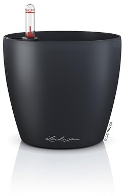 LECHUZA Classico Color 14 16695 Pot de Fleurs avec système d'irrigation, indicateur de Niveau d'eau et bac à Plantes, Surface Mate, diamètre 15 x 13,5 cm, Gris Ardoise