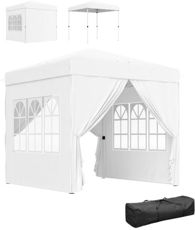 Outsunny Gazebo Pop-up Pliant 2.5x2.5m 4 Parois Blanc | Gazebo pliant, anti-UV, sac de transport, pour camping fêtes