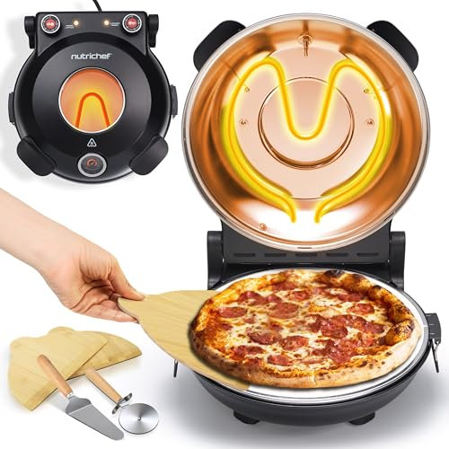 NutriChef Electric Indoor Pizza Oven, 30cm Countertop Cooker with Temp Control, Viewing Window, Non-Stick Stone, Heats to 425°C, Easy Clean Pizza's Maker Machine for Home, Black