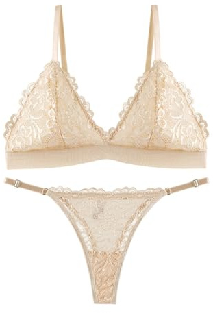 AMateschitz Spetsbehå och tanga-set damer sexig spets underkläder stringset kvinnor utan bygel bysthållare bh underkläder triangel sexiga underkläder med tanga babydollunderkläder spagettiband