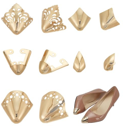 FINGERINSPIRE 10Pcs Protection D'Orteils à Talons Hauts 5 Styles Chaussures en Métal Doré Clair Protecteurs Pointus Couvre Orteils en Fer Protecteurs D'Orteils pour Chaussures Talons Hauts Bout Pointu