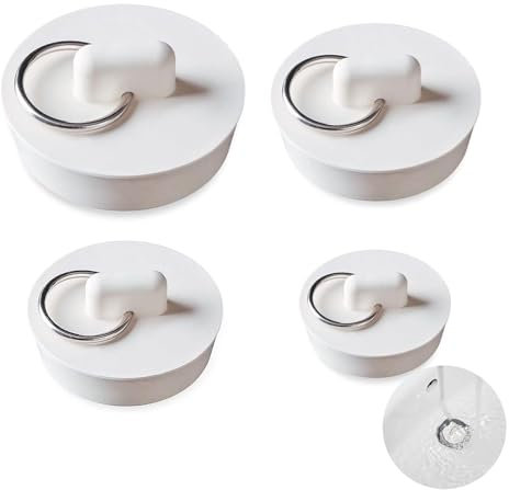 4 Pcs White Bath Plug Replacement, Rubber Bath Plugs, Versatile Sink Plug， Topper For Tub With Hanging Ring Universal Bathtub Plug Drain Stopper For Kitchen Bathroom Shower Laundry