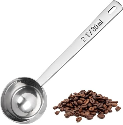 U-Taste Kaffeskopa Mätsked i Rostfritt Stål 18/8 (30ml, Silver) | med 10 cm Långt Handtag för Malet Kaffe, Bönor, Pulver, Espresso, för Hög Behållare, Burk, Burkar