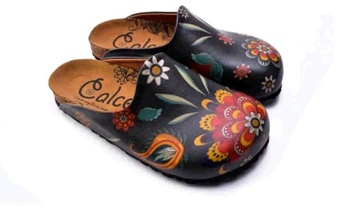 GOBY Sabot Donna – qualità Premium Fatti a Mano – Scarpe Quotidiane per Ragazze e Donne – Stampa Colorata – Comodi e Resistenti – Suola in Eva – Elefante e Lino
