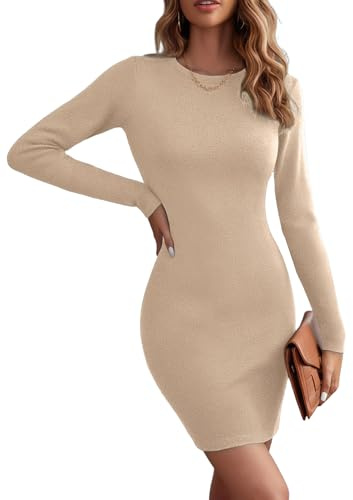 HOTOUCH Vestido tipo jersey para mujer, vestido de punto para invierno, manga larga, sin botones, casual, mini vestidos ajustados S-XXL