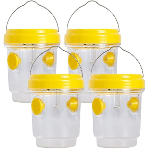 Wasp Trap, 4PCS Plastic Yellow Jacket Trap, Portable Bee Killer with Hanging Handle, Reusable Wasp Traps Outdoor Hanging for Garden, Lawn, Camping Traps Bee for Outside