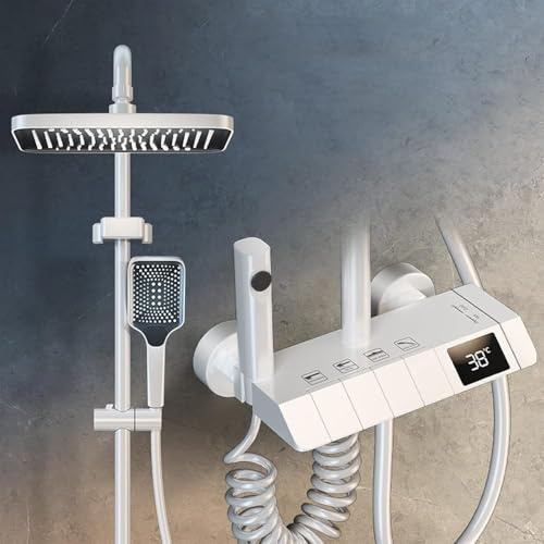 Ultimat kit med dubbla duschhuvuden med handhållen, termostatblandare och vattenfallskran, digitalt display-duschsystem, duschsystem över huvudet för spa-liknande avkoppling