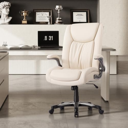 MALOL Fauteuil de Bureau Grande Taille à Haute Capacité de Charge (181 kg), Fauteuil de Direction Durable avec Dossier Surélevé et Accoudoirs Rabattables pour Le Bureau à Domicile, Ivoire