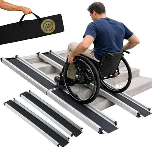 OrtoPrime Rampe telescopiche per sedia a rotelle Pack X2 estensibili rampe disabili antiscivolo - Rampa salva gradini alluminio gradino portatile - Rampa sedia a rotelle Salvaspazzole
