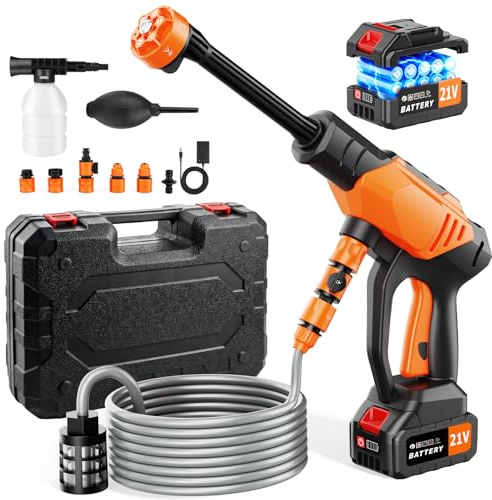 Portable Cordless Pressure Washer, Battery Powered Power Washer Car Wash Gun with 6-in-1 Nozzle & Foam Cannon, Handheld High Pressure Cleaner for Car, Driveway, Patio, Garden, RV